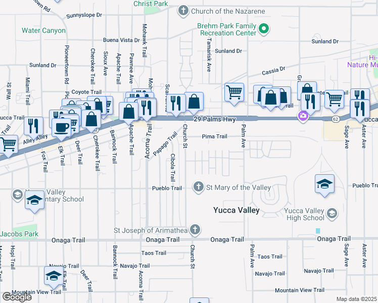 map of restaurants, bars, coffee shops, grocery stores, and more near 56301 Pima Trail in Yucca Valley