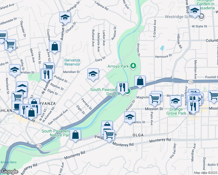 map of restaurants, bars, coffee shops, grocery stores, and more near 6750 Comet Street in Los Angeles