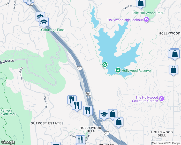map of restaurants, bars, coffee shops, grocery stores, and more near in Los Angeles
