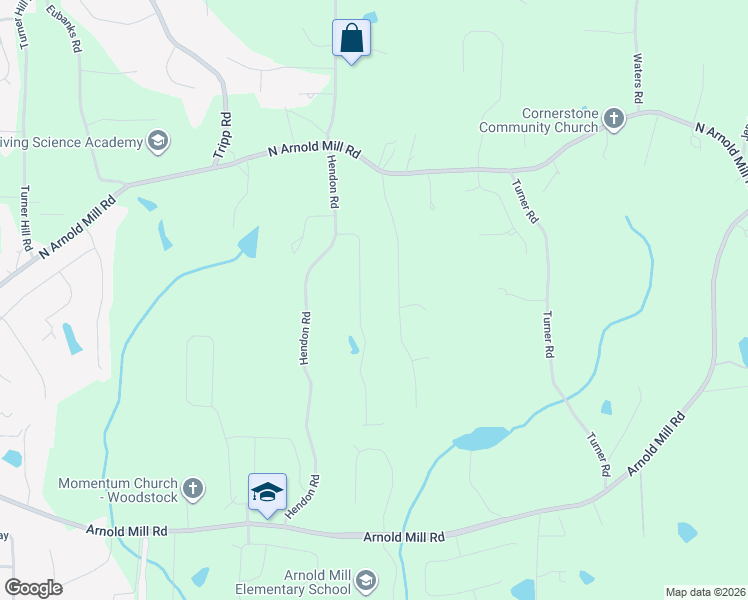 map of restaurants, bars, coffee shops, grocery stores, and more near 117 Laguna Springs Drive in Woodstock