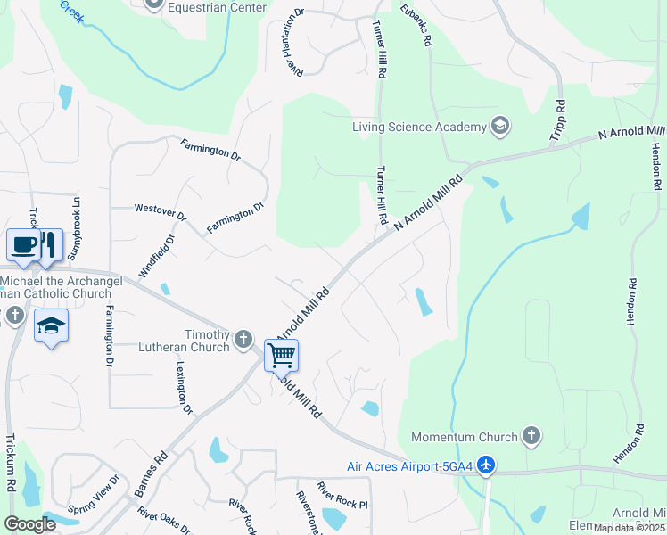 map of restaurants, bars, coffee shops, grocery stores, and more near 4006 Moody Lane in Woodstock