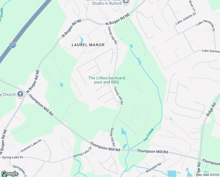 map of restaurants, bars, coffee shops, grocery stores, and more near Copper Creek Way Northeast in Buford