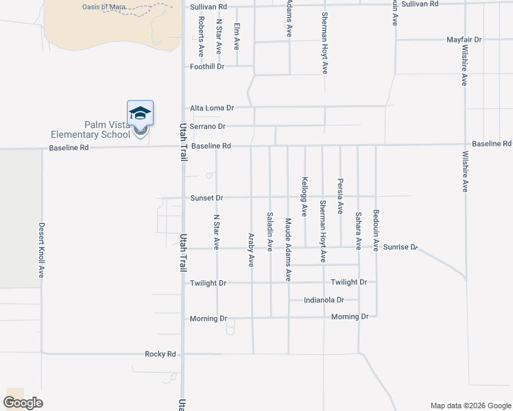 map of restaurants, bars, coffee shops, grocery stores, and more near 74706 Sunset Drive in Twentynine Palms