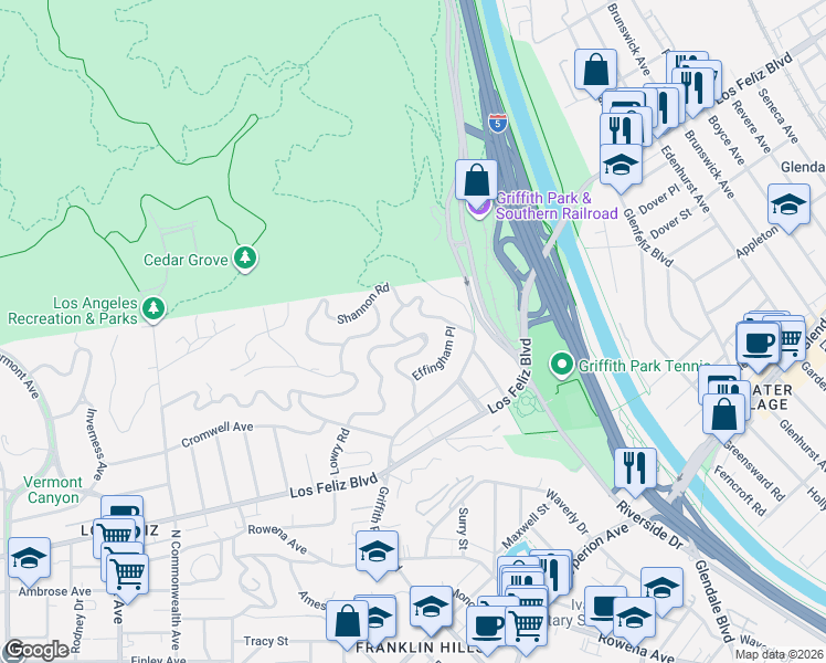 map of restaurants, bars, coffee shops, grocery stores, and more near 3700 Lowry Road in Los Angeles