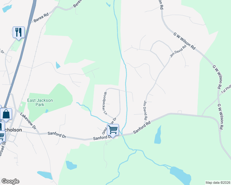 map of restaurants, bars, coffee shops, grocery stores, and more near 397 Quail Ridge Drive in Nicholson