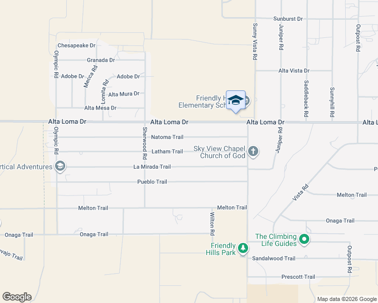 map of restaurants, bars, coffee shops, grocery stores, and more near Latham Trail in Joshua Tree