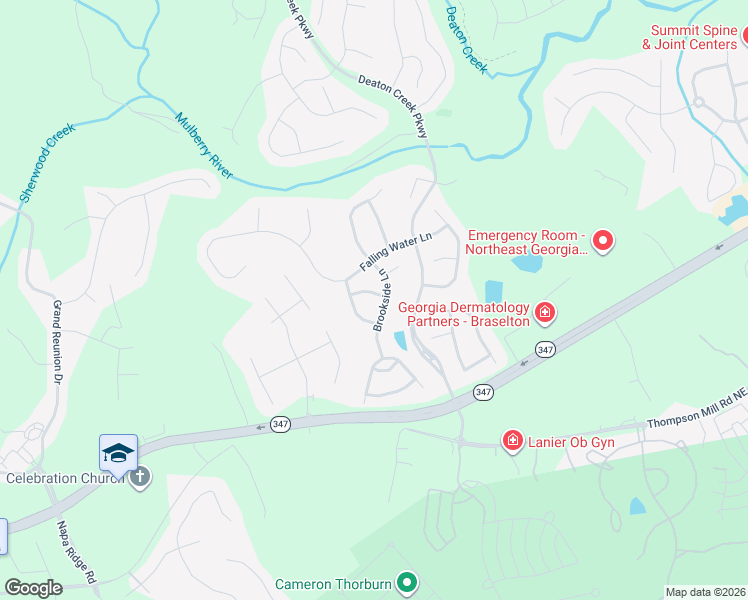 map of restaurants, bars, coffee shops, grocery stores, and more near 6220 Brookside Lane in Hoschton