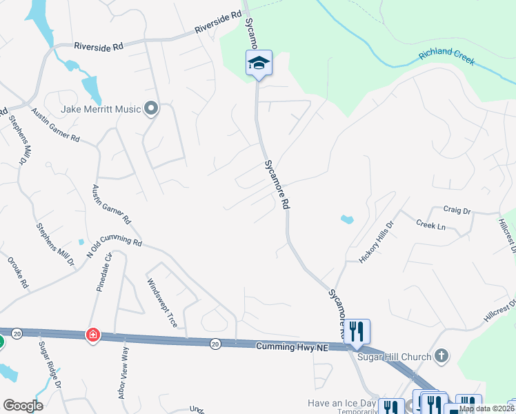 map of restaurants, bars, coffee shops, grocery stores, and more near 1079 Arbor Grove Way in Buford