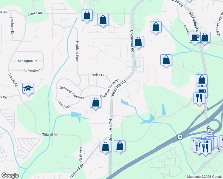 map of restaurants, bars, coffee shops, grocery stores, and more near 1305 Trellis Place in Alpharetta