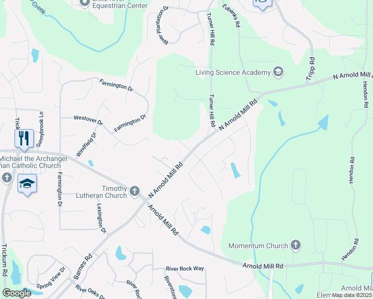 map of restaurants, bars, coffee shops, grocery stores, and more near 120 Winsome Way in Woodstock
