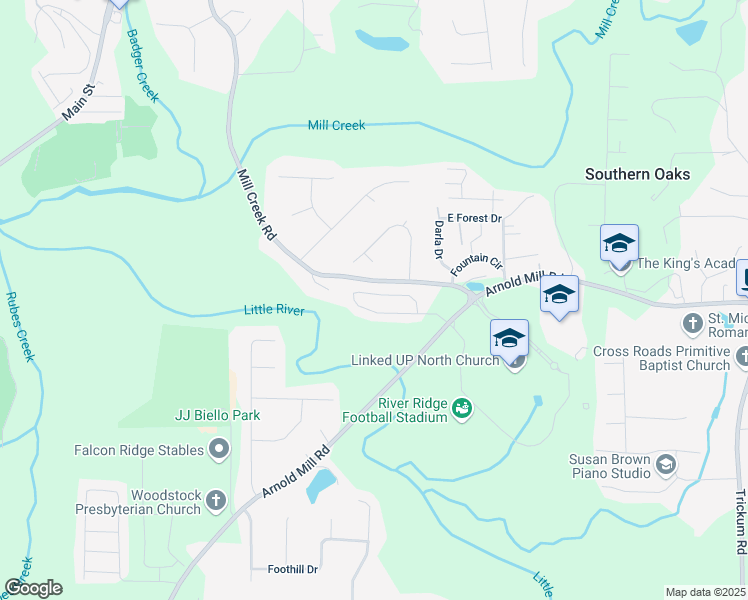 map of restaurants, bars, coffee shops, grocery stores, and more near 215 Haleys Court in Woodstock