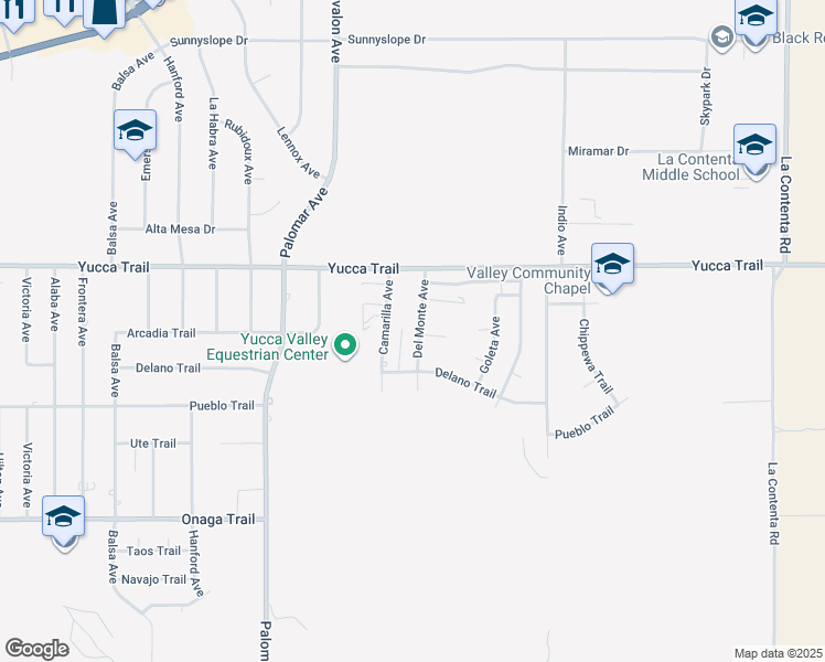 map of restaurants, bars, coffee shops, grocery stores, and more near 7412 Del Monte Avenue in Yucca Valley