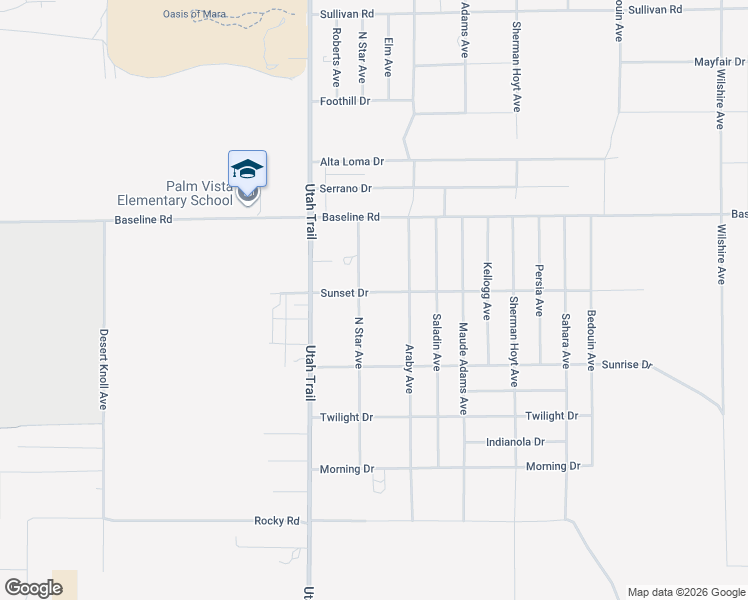 map of restaurants, bars, coffee shops, grocery stores, and more near 74633 Sunset Drive in Twentynine Palms
