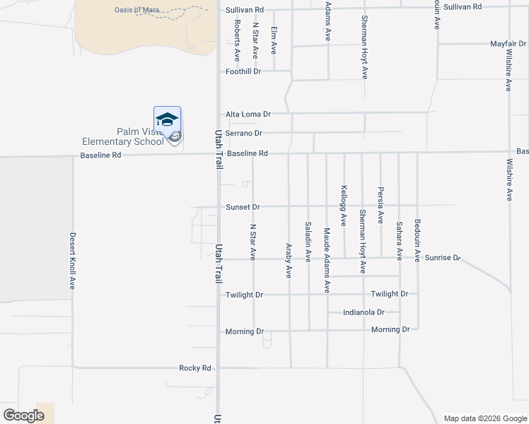 map of restaurants, bars, coffee shops, grocery stores, and more near 74633 Sunset Drive in Twentynine Palms