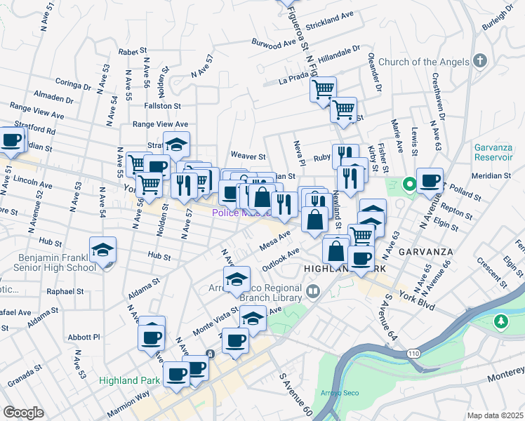 map of restaurants, bars, coffee shops, grocery stores, and more near 5930 Fayette Street in Los Angeles