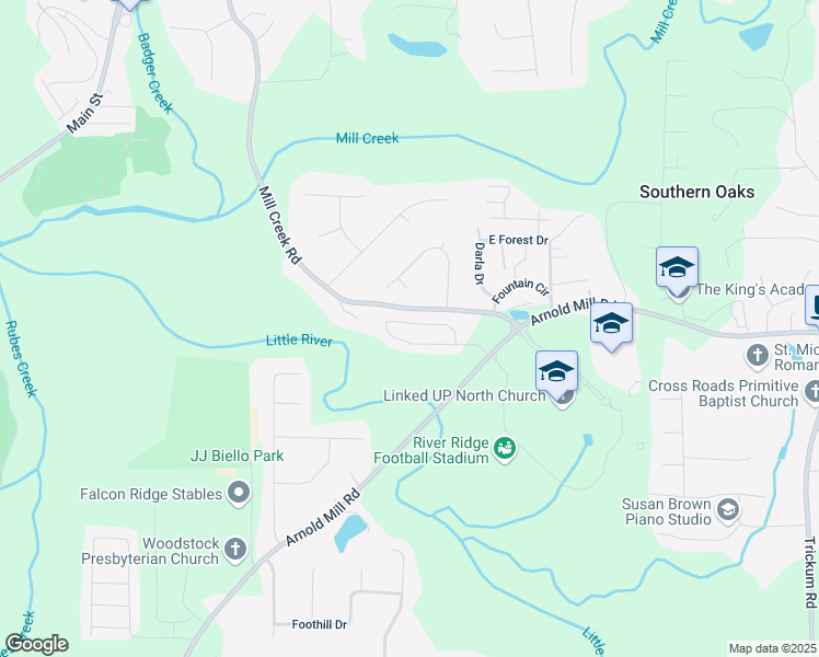 map of restaurants, bars, coffee shops, grocery stores, and more near 215 Haleys Court in Woodstock