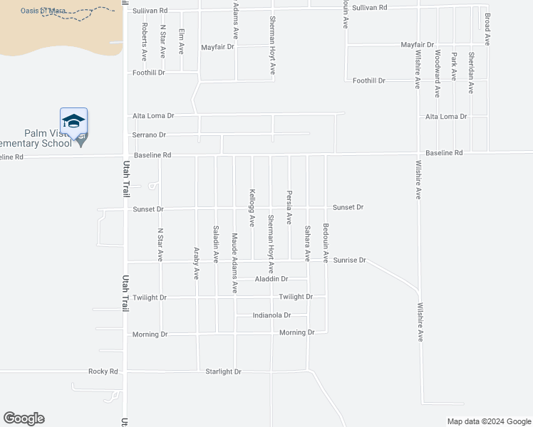 map of restaurants, bars, coffee shops, grocery stores, and more near 74892 Sunset Drive in Twentynine Palms