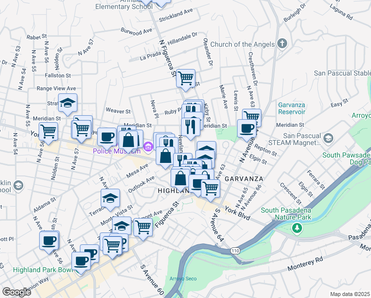 map of restaurants, bars, coffee shops, grocery stores, and more near 315 Newland Street in Los Angeles