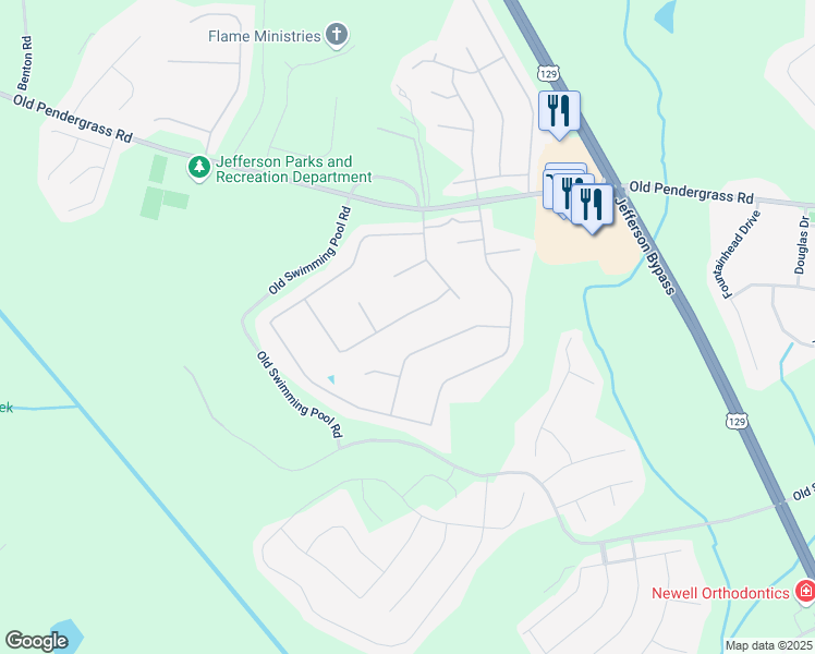 map of restaurants, bars, coffee shops, grocery stores, and more near 108 Laurel Oaks Lane in Jefferson