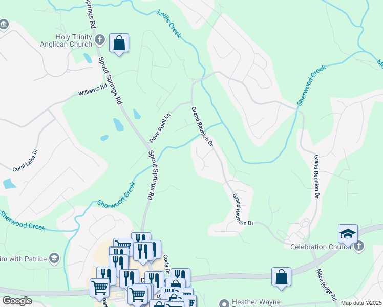 map of restaurants, bars, coffee shops, grocery stores, and more near 7318 Hedgewood Way in Hoschton
