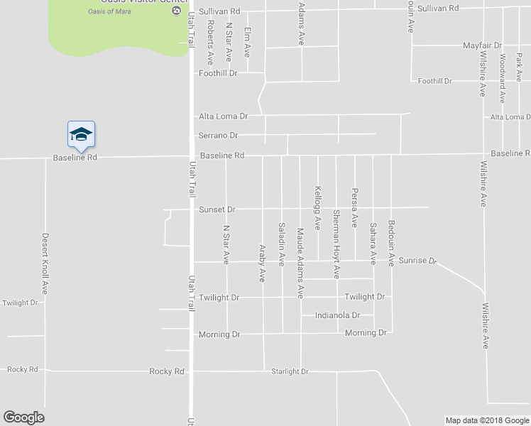map of restaurants, bars, coffee shops, grocery stores, and more near 74707 Sunset Drive in Twentynine Palms
