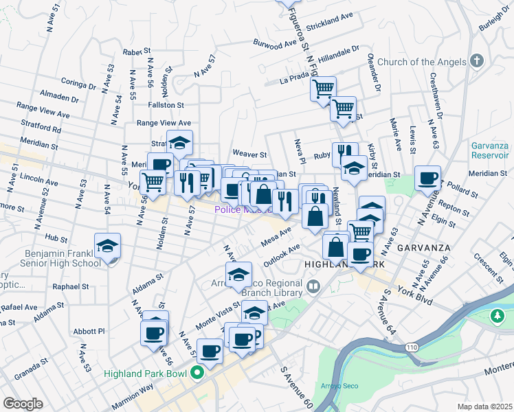map of restaurants, bars, coffee shops, grocery stores, and more near 5923 York Boulevard in Los Angeles