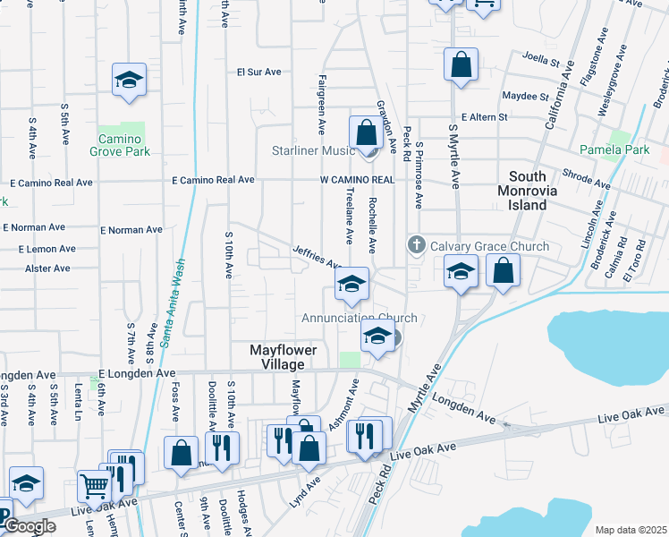map of restaurants, bars, coffee shops, grocery stores, and more near in Monrovia