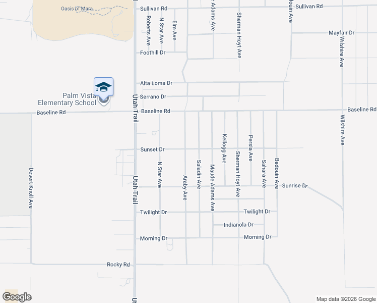 map of restaurants, bars, coffee shops, grocery stores, and more near 74707 Sunset Drive in Twentynine Palms