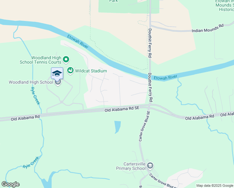 map of restaurants, bars, coffee shops, grocery stores, and more near 19 Riverview Court Southeast in Cartersville