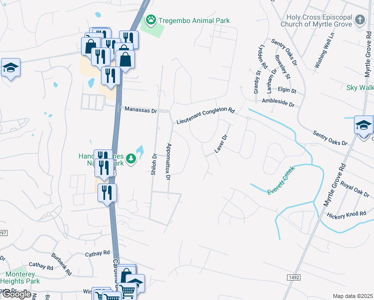 map of restaurants, bars, coffee shops, grocery stores, and more near 742 Liberty Landing Way in Wilmington