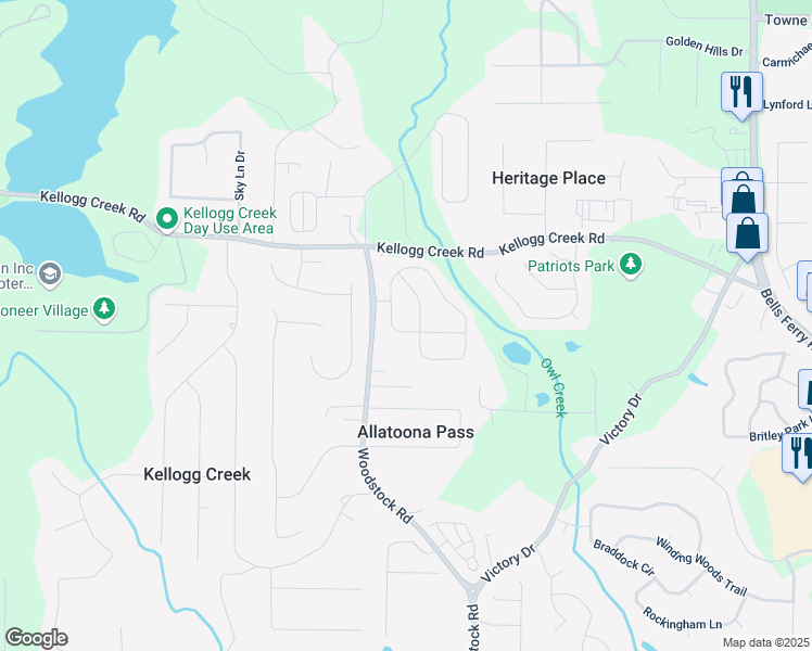map of restaurants, bars, coffee shops, grocery stores, and more near 258 Creek View Lane in Acworth