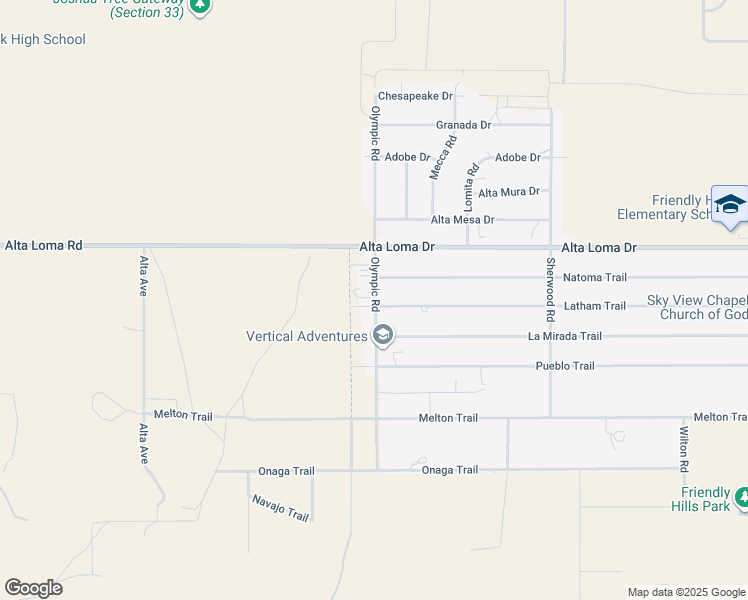 map of restaurants, bars, coffee shops, grocery stores, and more near 7374 Olympic Road in Joshua Tree
