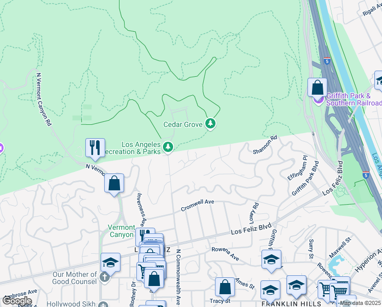 map of restaurants, bars, coffee shops, grocery stores, and more near 2672 Dundee Place in Los Angeles