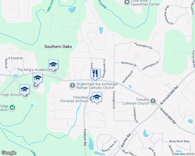 map of restaurants, bars, coffee shops, grocery stores, and more near 513 Arnold Mill Road in Woodstock
