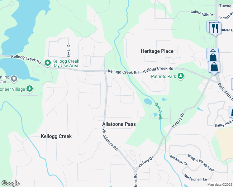 map of restaurants, bars, coffee shops, grocery stores, and more near 258 Creek View Lane in Acworth