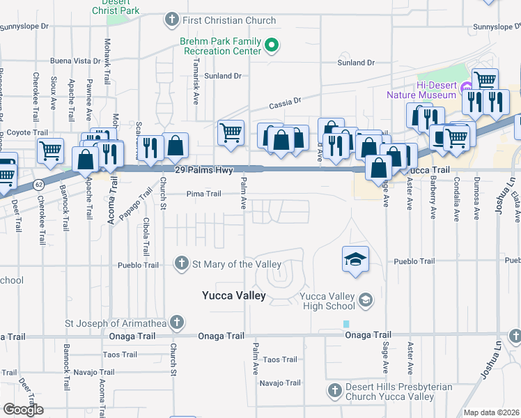 map of restaurants, bars, coffee shops, grocery stores, and more near in Yucca Valley