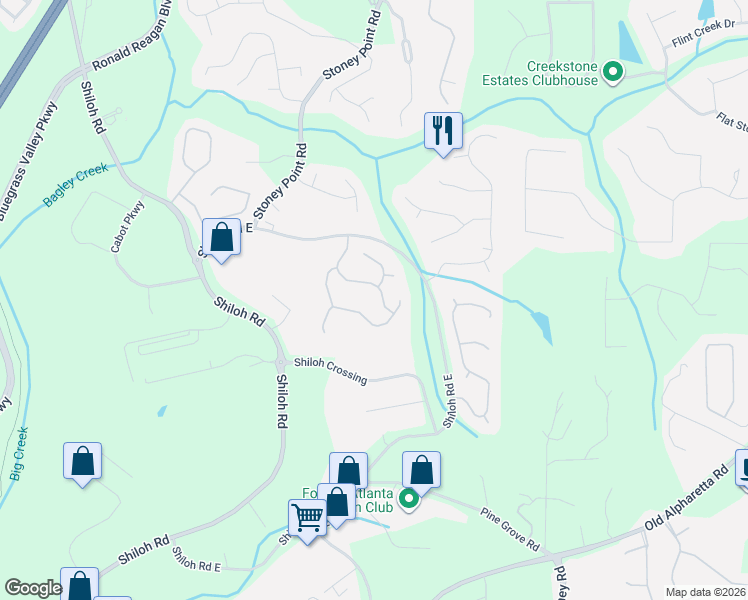 map of restaurants, bars, coffee shops, grocery stores, and more near 6160 Yorkridge Drive in Alpharetta