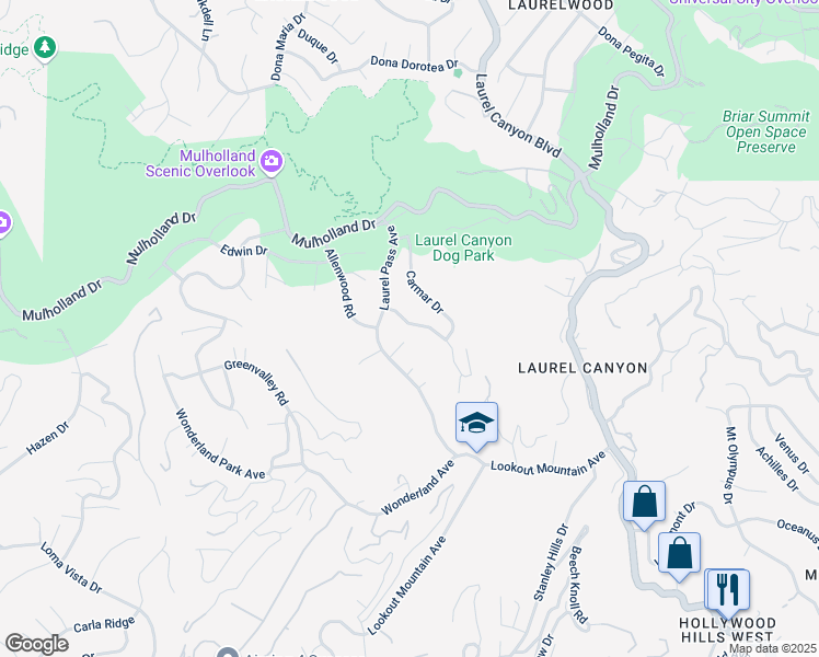 map of restaurants, bars, coffee shops, grocery stores, and more near 8508 Allenwood Road in West Hollywood