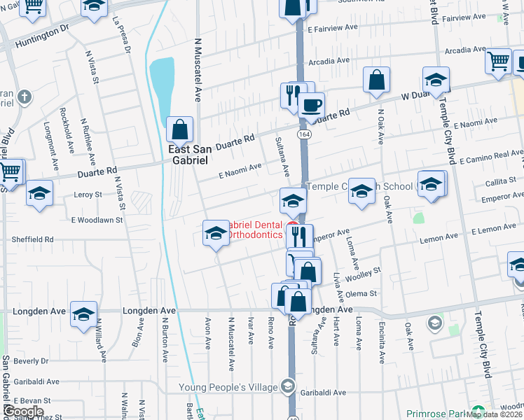 map of restaurants, bars, coffee shops, grocery stores, and more near 8915 Camino Real in San Gabriel