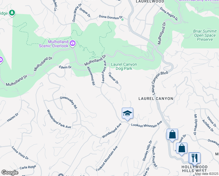 map of restaurants, bars, coffee shops, grocery stores, and more near 8508 Allenwood Road in West Hollywood