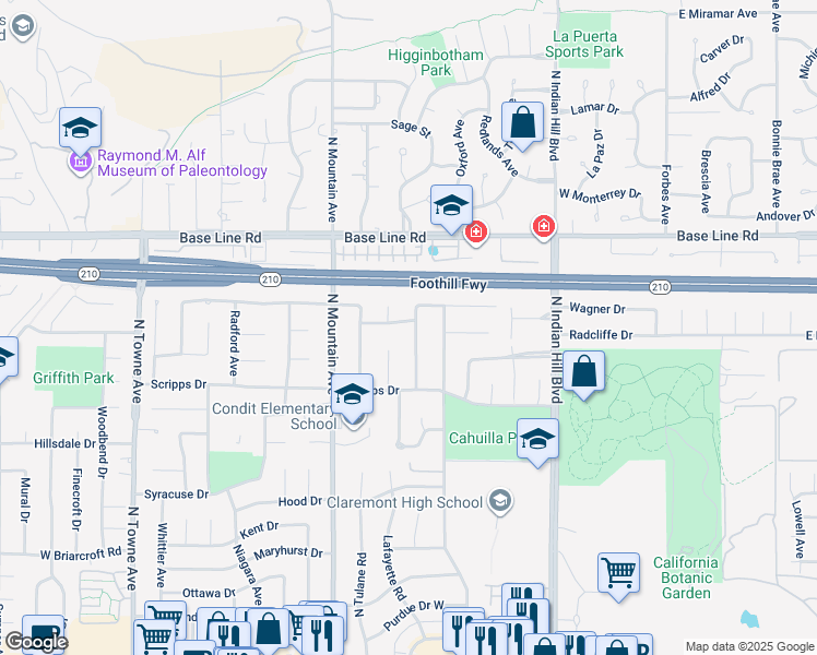 map of restaurants, bars, coffee shops, grocery stores, and more near 1933 Rosemount Avenue in Claremont