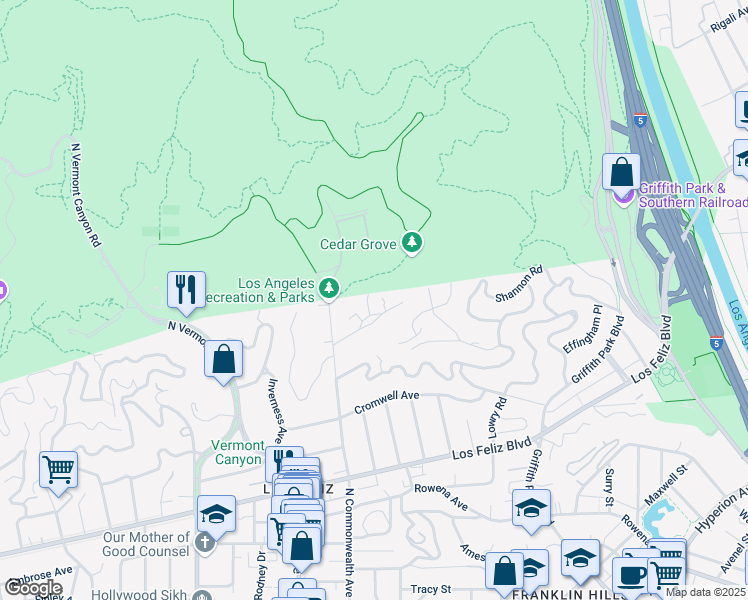 map of restaurants, bars, coffee shops, grocery stores, and more near 2672 Dundee Place in Los Angeles