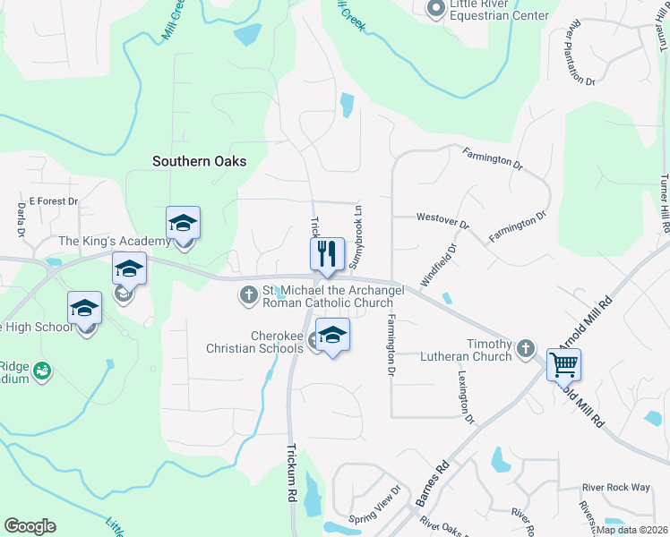 map of restaurants, bars, coffee shops, grocery stores, and more near 513 Arnold Mill Rd in Woodstock