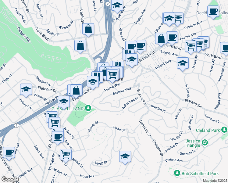 map of restaurants, bars, coffee shops, grocery stores, and more near 3710 West Avenue 40 in Los Angeles
