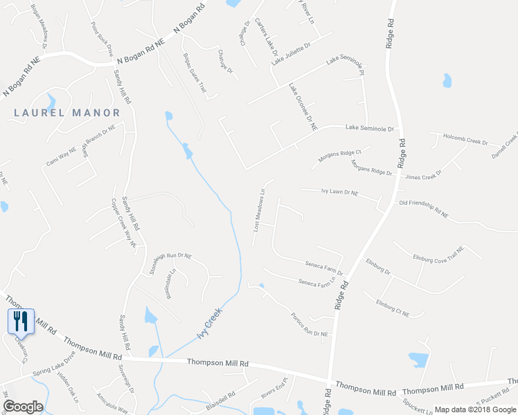 map of restaurants, bars, coffee shops, grocery stores, and more near 3342 Lost Meadows Lane in Buford