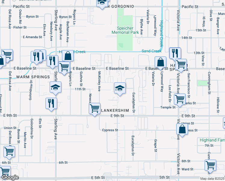 map of restaurants, bars, coffee shops, grocery stores, and more near in Highland