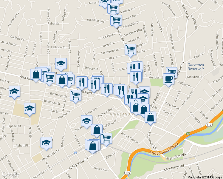 map of restaurants, bars, coffee shops, grocery stores, and more near 6024 Fayette Street in Los Angeles