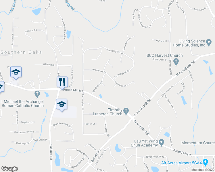 map of restaurants, bars, coffee shops, grocery stores, and more near 505 Hanover Court in Woodstock