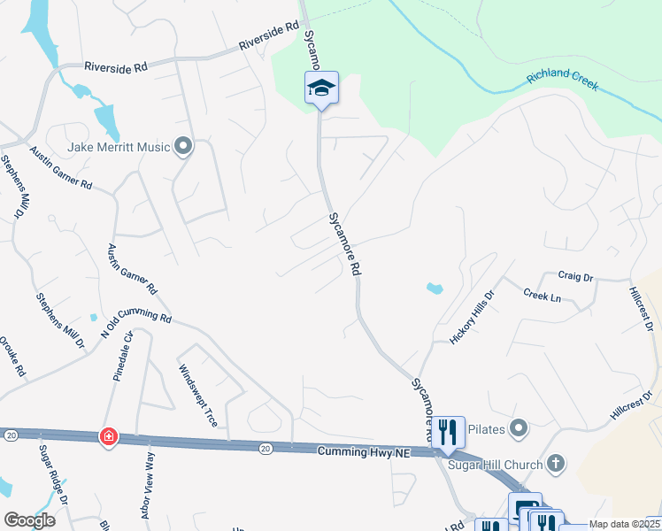 map of restaurants, bars, coffee shops, grocery stores, and more near 1109 Arbor Grove Way in Buford
