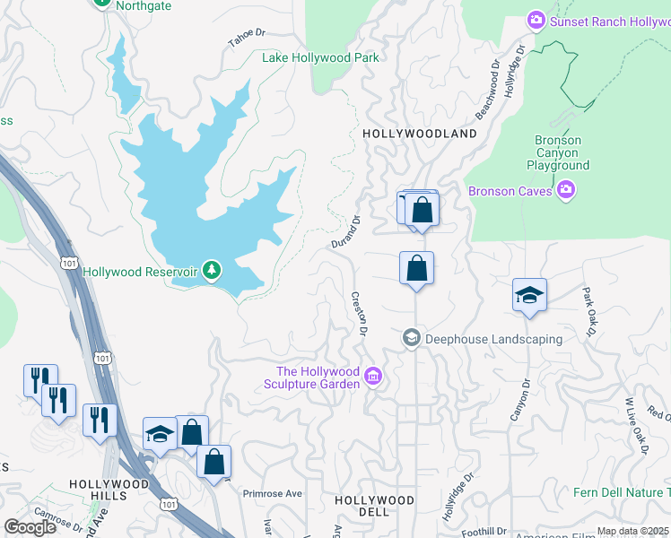map of restaurants, bars, coffee shops, grocery stores, and more near 2763 Hargrave Drive in Los Angeles